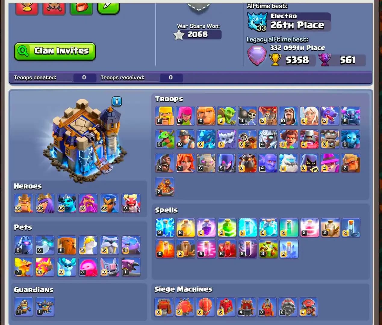 [WROLD TOP DEAL] TH18 ALMOST MAX | 5 EPIC MAX | 5 HEROES MAX | MAX WALL & DFC | 2X DRAGON STATUS |  RARE SCENERY | NC 500 | 11X SKIN | FULL ACCESS