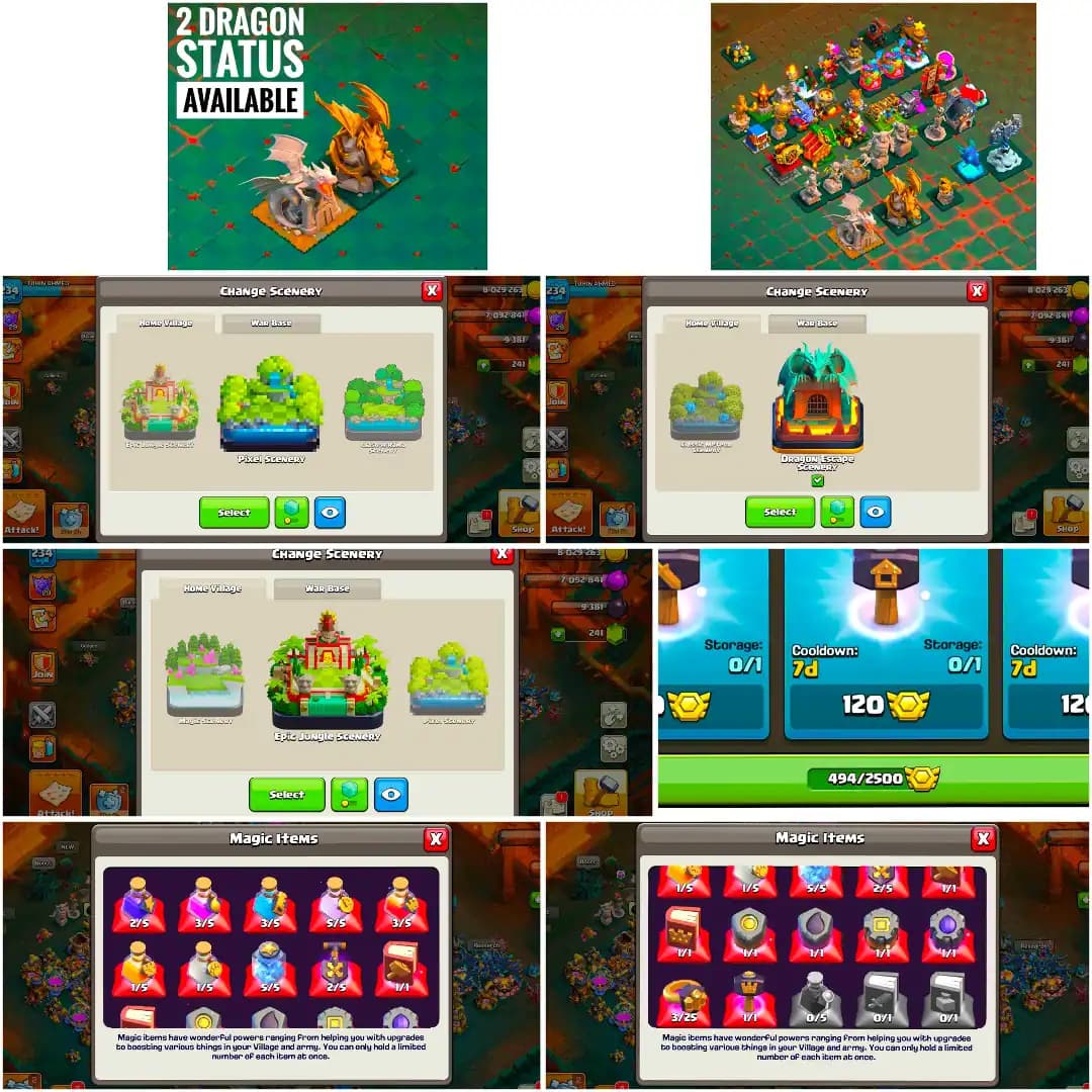 [WROLD TOP DEAL] TH18 ALMOST MAX | 5 EPIC MAX | 5 HEROES MAX | MAX WALL & DFC | 2X DRAGON STATUS |  RARE SCENERY | NC 500 | 11X SKIN | FULL ACCESS
