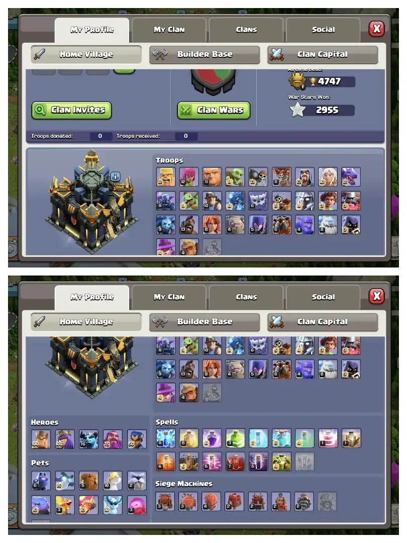 HEROS 100-100-76-75-50 🔥 TH 17 MAX ACCOUNT ✔️ EPIC EQUIPMENT 🔥 MAX DEF ✔️ LAB+WALL ALSO GOOD 🔥 EVERY SIDE PERFECT 👌 BEST OFFER