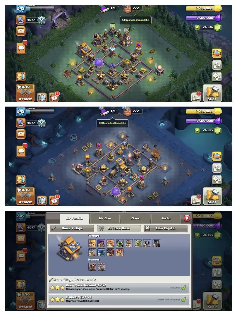 26.3K GEMS 👈 TH 17 MAX ACCOUNT ⚡ 4 HEROS MAX 🚀 HEROS 100-100-74-75-50 🔥 B.B FULL MAX ✔️ HUGE COLLECTION 👈 EVERY SIDE PERFECT 👌 BEST OFFER