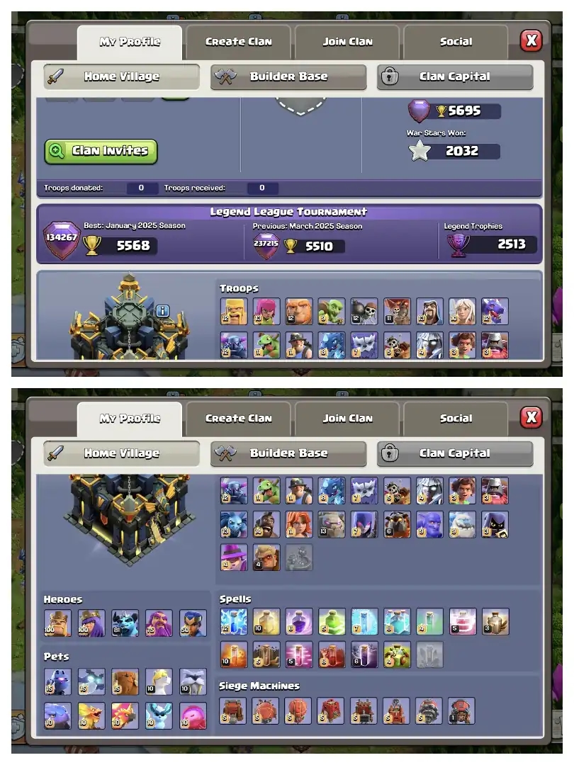 HEROS 100-100-81-75-50 🚀 TH 17 MAX ACCOUNT 😱 4 HEROS MAX ✔️ HIGH EPIC EQUIPMENT ⚡ B.B FULL MAX ✔️ EVERY SIDE WOW 🔥 SUPER OFFER