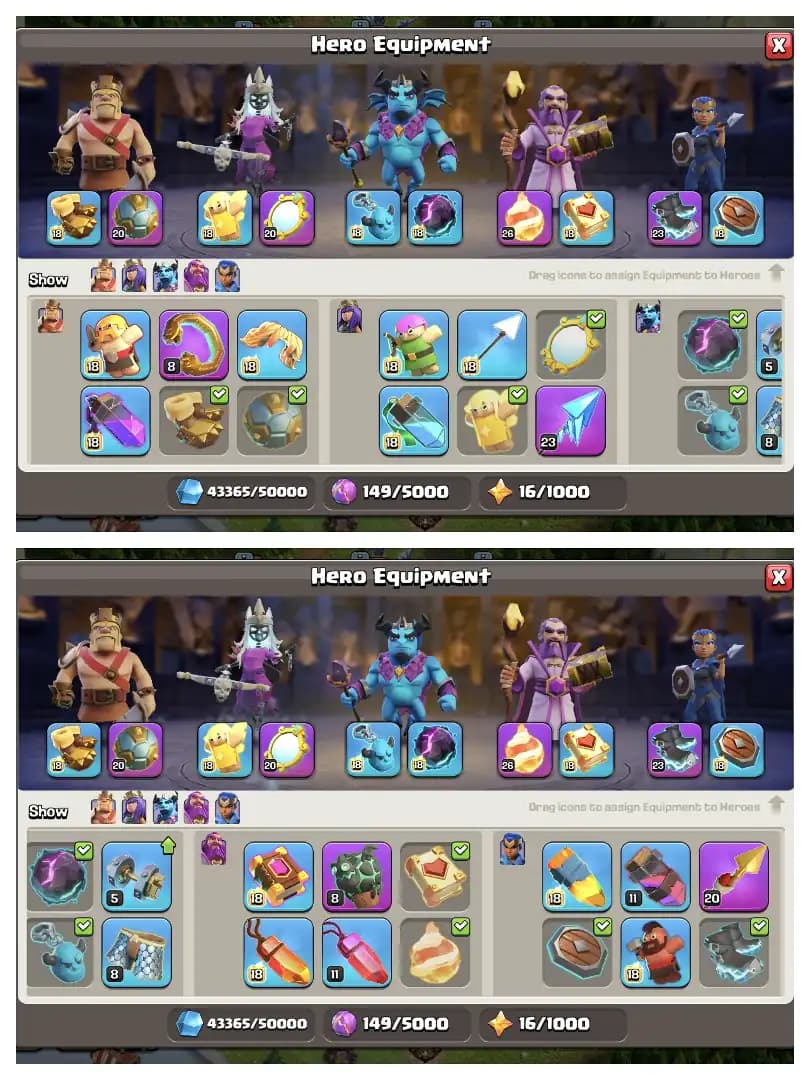 HEROS 100-100-81-75-50 🚀 TH 17 MAX ACCOUNT 😱 4 HEROS MAX ✔️ HIGH EPIC EQUIPMENT ⚡ B.B FULL MAX ✔️ EVERY SIDE WOW 🔥 SUPER OFFER