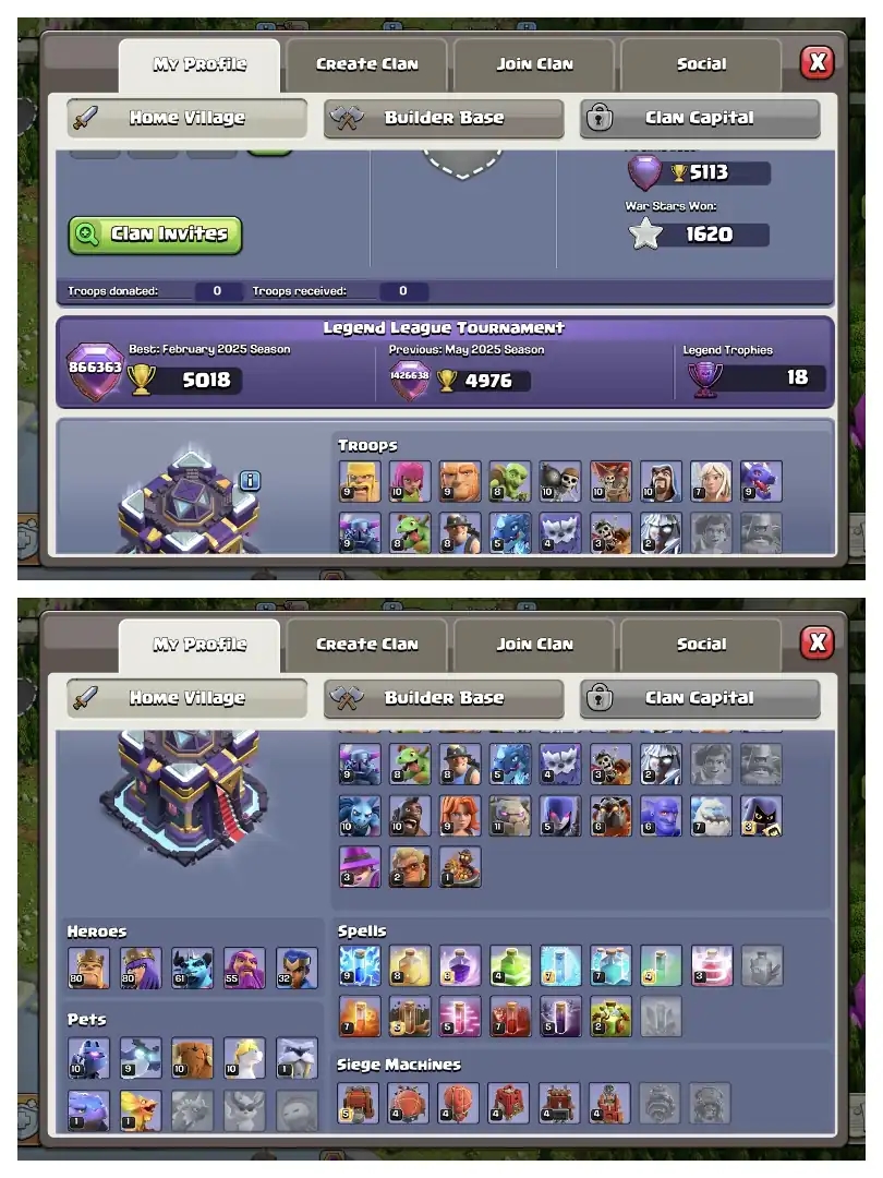 Purple+Golden Wall 😱 Super Level Epic Equipment ✔️ Th 15 Perfect Account 🔥 Heros 80-80-61-55-32 🚀 Heros Skin 🚀 High Def+Lab ✔️ Perfect Deal