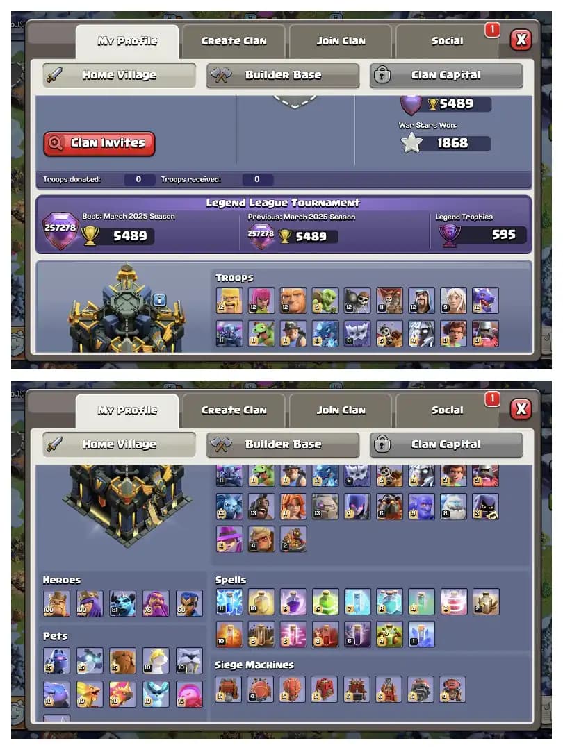 XP-271 🚀 TH 17 MAX ACCOUNT 😱 4 HEROS MAX ✔️ HIGH EPIC EQUIPMENT 🔥 HEROS 100-100-81-75-50 ⚡ B.B FULL MAX ✔️ HEROS SKIN ✔️ EVERY SIDE WOW 🔥 SUPER OFFER