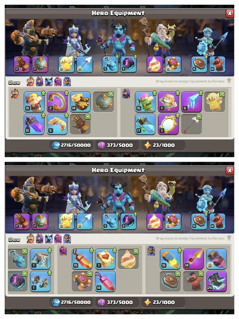 5 HEROS MAX 🚀 HERO 100-100-90-75-50 🔥 TH 17 SUPER ACCOUNT ✔️ GOOD EPIC EQUIPMENT 🔥 3800 WS ⚡ HIGH DEF+WALL 🔥 EVERY SIDE NICE QUALITY 🚀 BEST DEAL