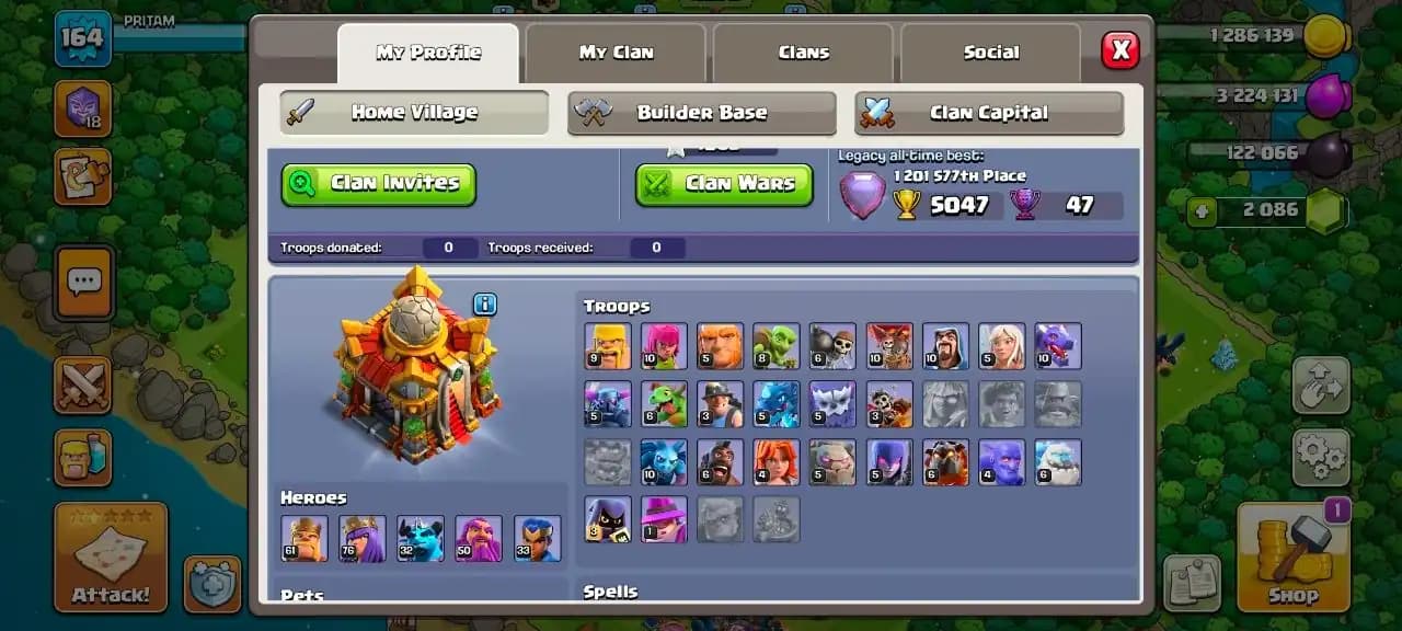 Th 16 , 6 Epic Equipments , 7 Hero's Skin , NC - 500 ,619 CWL Medals , Magic items