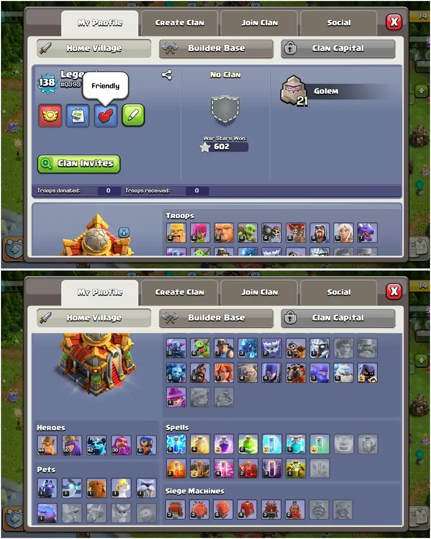 BEST EPIC ➤TH16 SUPER DONATION ➤2600 GEMS ➤HEROES: 44-50-42-30-6 ➤NC YES ➤6X PETS ➤EPIC: SB+GG+FA+MM+FB ➤XP-139 ➤BEST DEAL ➤ IOS & Android Both - Global