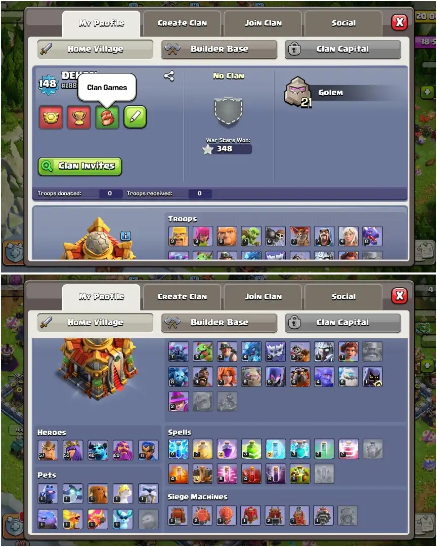 Th16 Best Donation ➤Nc Free ➤Xp-148 ➤9x Pets ➤Heroes: 57-53-43-20-11 ➤Blue Wall ➤Buyer Mail ➤Epic: GG|FA|MM|FB ➤348 Ws➤Best Deal | Android & Ios Both - Global
