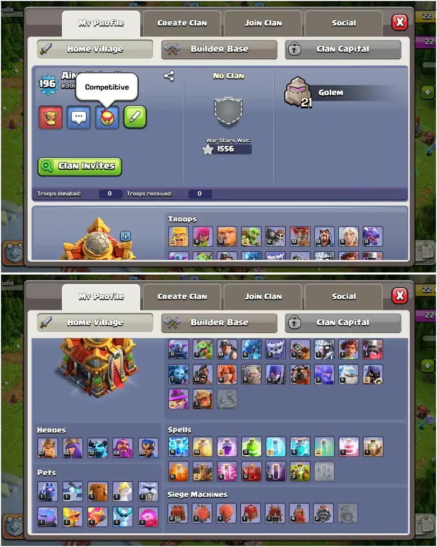 RARE ➤LOCAL: UNITED KINGDOM/GB ➤GG+SB+FA MAX ➤TH16 NEAR MAX ➤HEROES: 88-90-71-58-20 ➤NC YES ➤XP-195 ➤ALL PETS ➤OP TROOPS | FULL ACCESS
