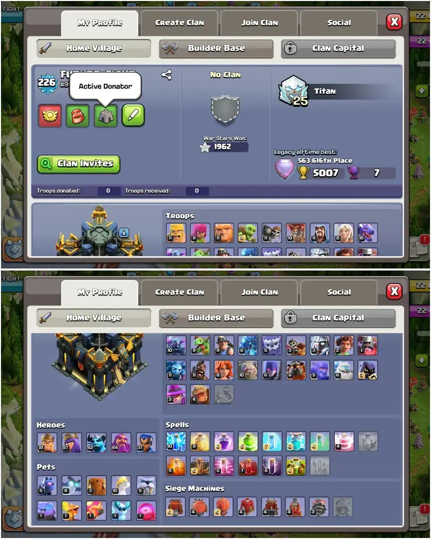 TH17 NEAR MAX | PURPLE WALL | ALL EPIC | XP-227 | HEROES: 82-87-62-64-37 | NC YES | 1962+WS | 8X SKIN | BEST DEAL | FULL ACCESS
