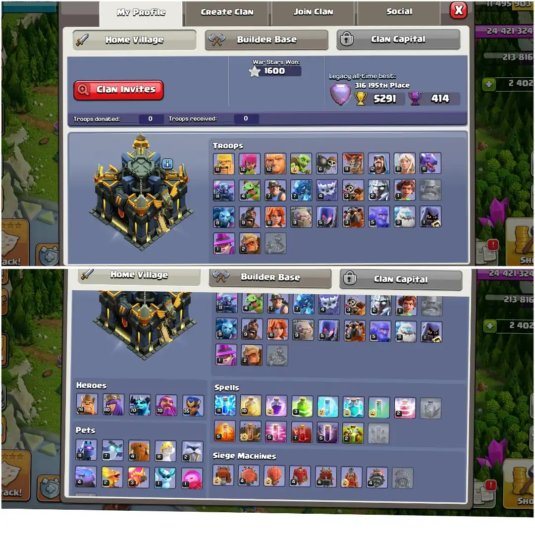 TH 17 SUPERB ACC✦BUILDER BASE ALMOST MAX✦HERO|76|80|70|70|35✦MAX DFC✦ 10X PET✦WOW PROFILE✦ SIEGE WOW - Global