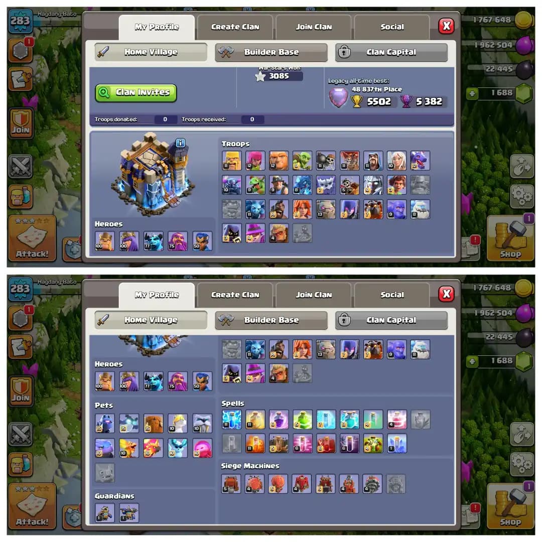 Christmas Offer 🎄Xp-283 🎄 Th 18 Super Account 🎄 Almost Max ✨ Heros 100-100-77-75-50 🔥 Epic Equipment 🔥 Super Quality Account ✨ Big Discount