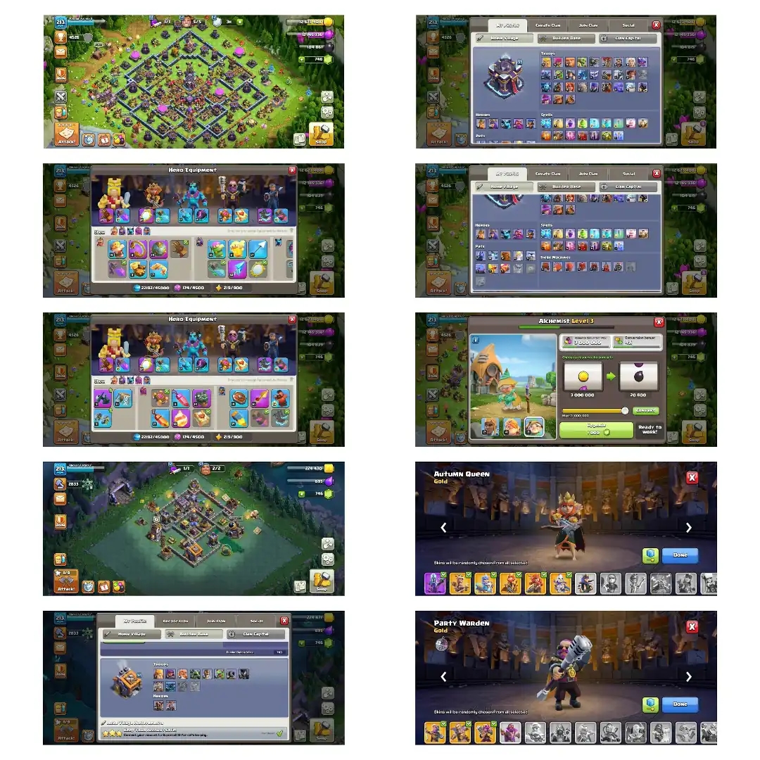In hand stock➤th 15 fully max➤heroes: 90_90_65_65_40➤100% defence max➤12 hero skin➤high equipment ➤so many old obstacles | Full Access - Global