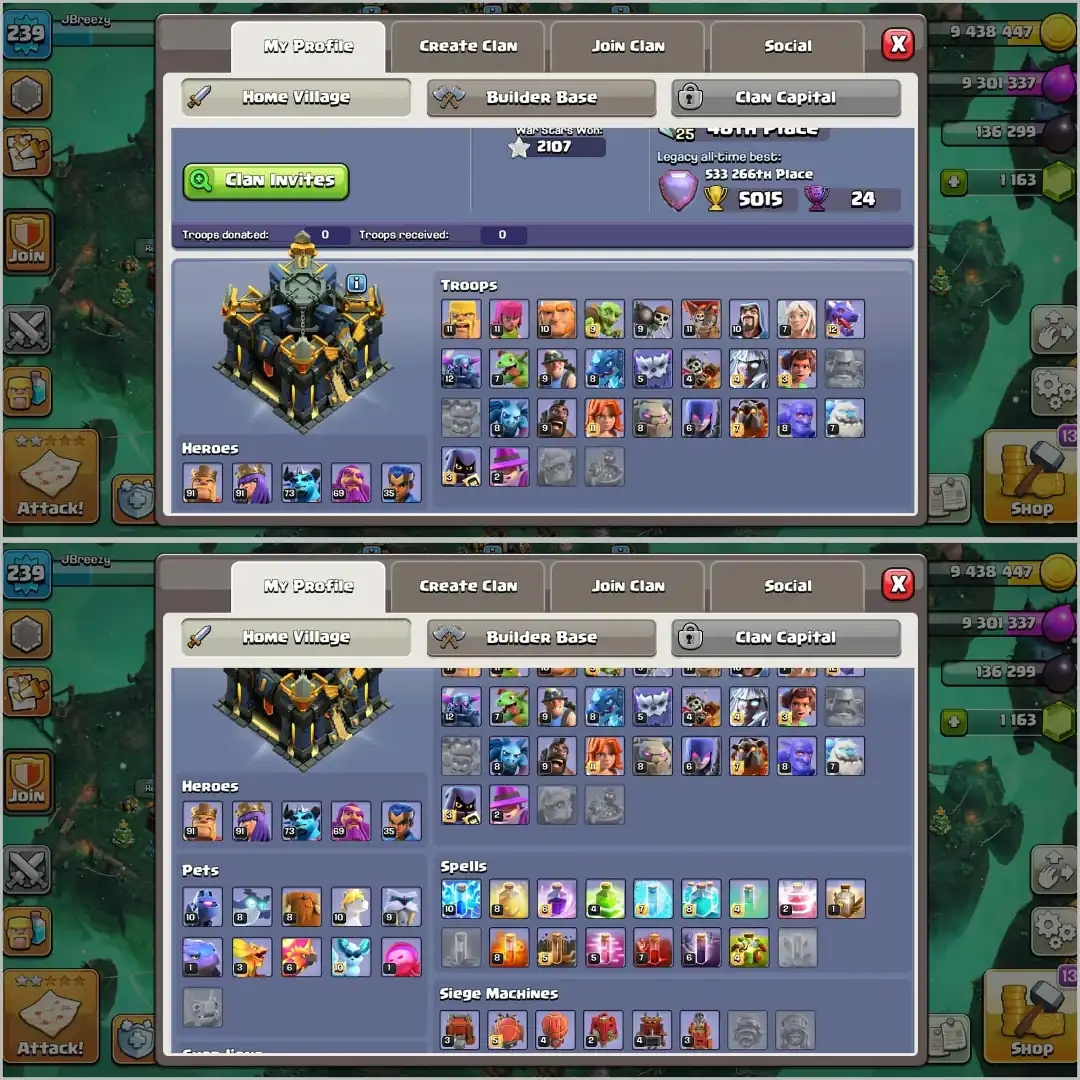 BEST OFFER✦TH 17 VERY GD ACC✦HERO|91|91|73|69|35✦ HIGH DFC AND PROFILE✦6B ✦HIGH PET SIEGE✦7 HERO SKIN✦HIGH WALL - Global