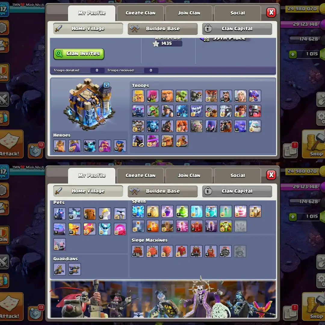 【Demanded Cosmic Set】➽Th18 Full Max➽【Hero➾105/105/80/55】➽12 Gear Epic Max➽Very Rare Account➽Full Ownership➽Instant Deliver➽ - Global