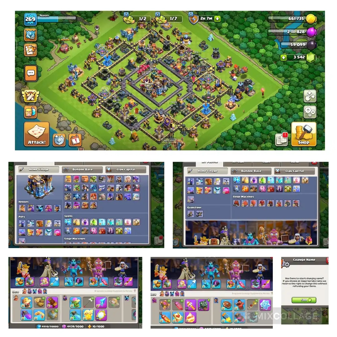 th-18 Fully Max _ Max heros: 105 105 95 80 55 _ 8x Equipment Max _ Max Wall _ war star 5010 _ Xp-269 _ gems 3552 _ NC 500 _ builder Full max - Global