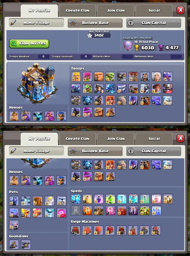 Th18 Fully Max ➤5 Heros 100% Max ➤9 Epic Equipments Max ➤XP-260 ➤Wall Max ➤Base+Profile Max ➤BH-Max ➤Best Skins+Scenary | Full Access - Global