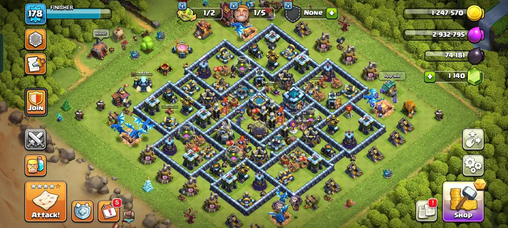 BEST DEAL✦TH 13 ALMOST MAX TIPE✦90% MAX✦HERO|75|75|43|50|24✦NC YES✦BASE ALMOST MX ✦GD EPIC✦MAGIC ITEM