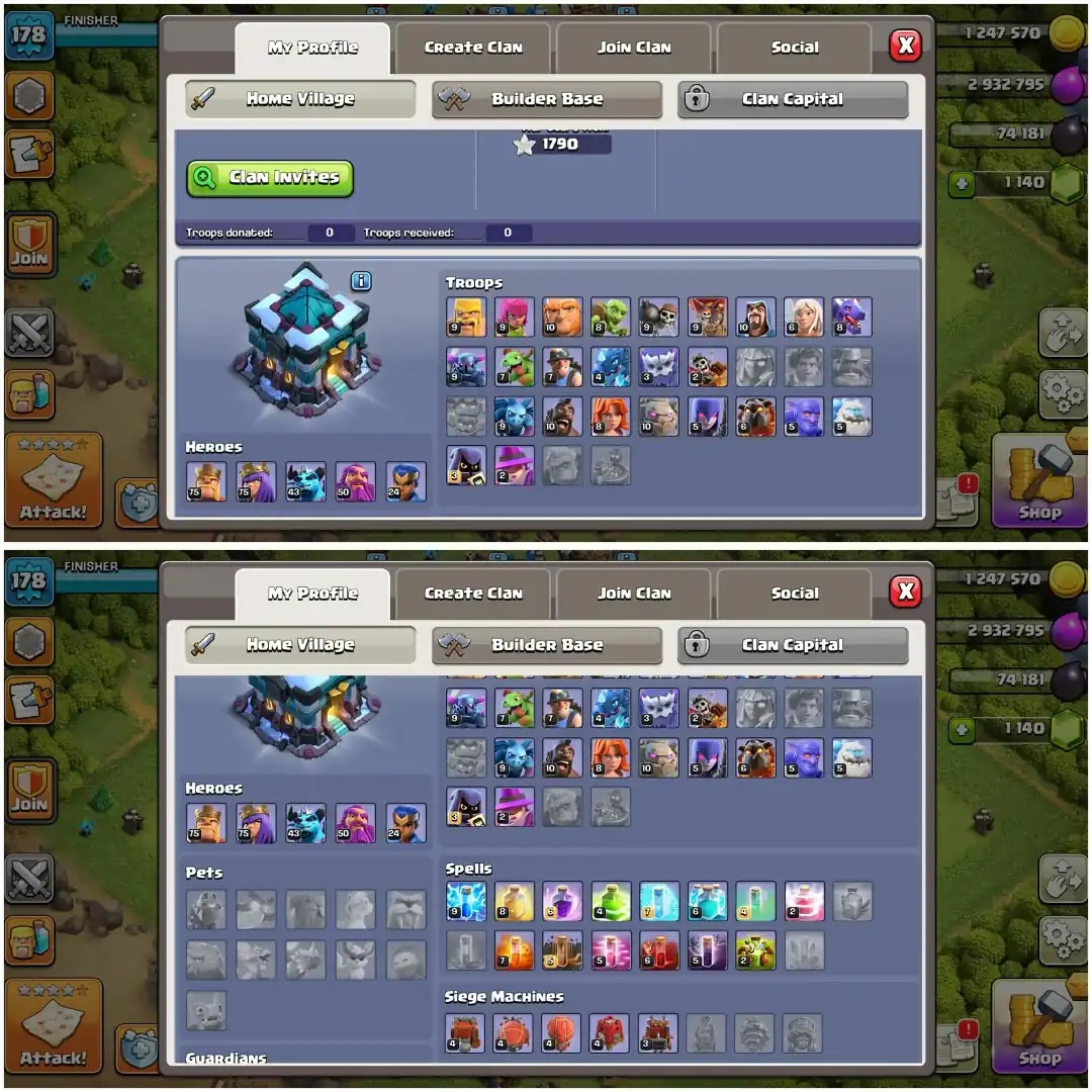 BEST DEAL✦TH 13 ALMOST MAX TIPE✦90% MAX✦HERO|75|75|43|50|24✦NC YES✦BASE ALMOST MX ✦GD EPIC✦MAGIC ITEM - Global