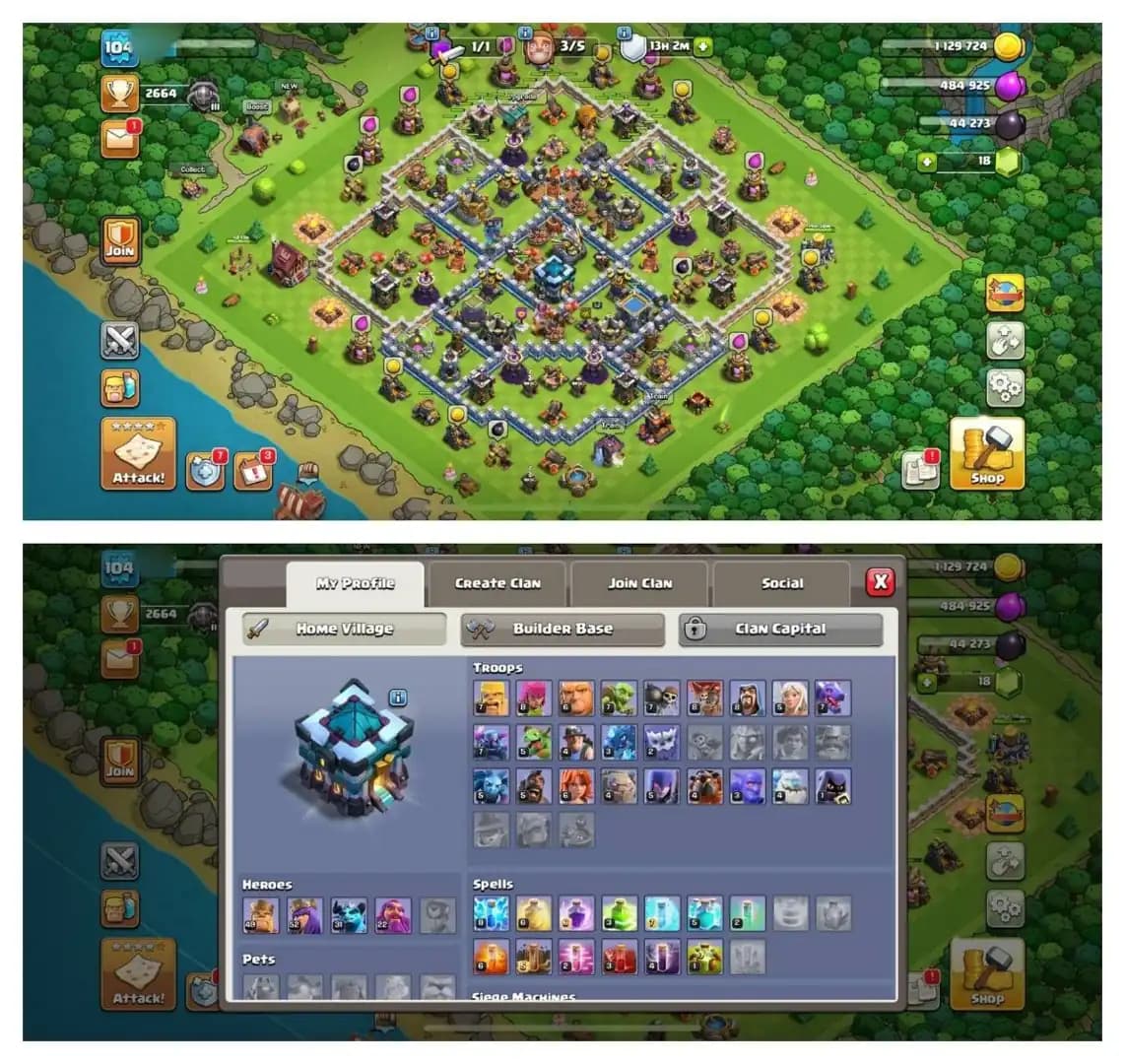 {70% DISCOUNT} TH13 GOOD BASE ⚡️3 EPIC EQUIPMENT⚡️XP-104⚡️HERO 49-52-31-22⚡️500 GEMS NAME CHANGE⚡️MAGIC ITEMS⚡️OP LAB⚡️INSTANT DELIVERY 🚚