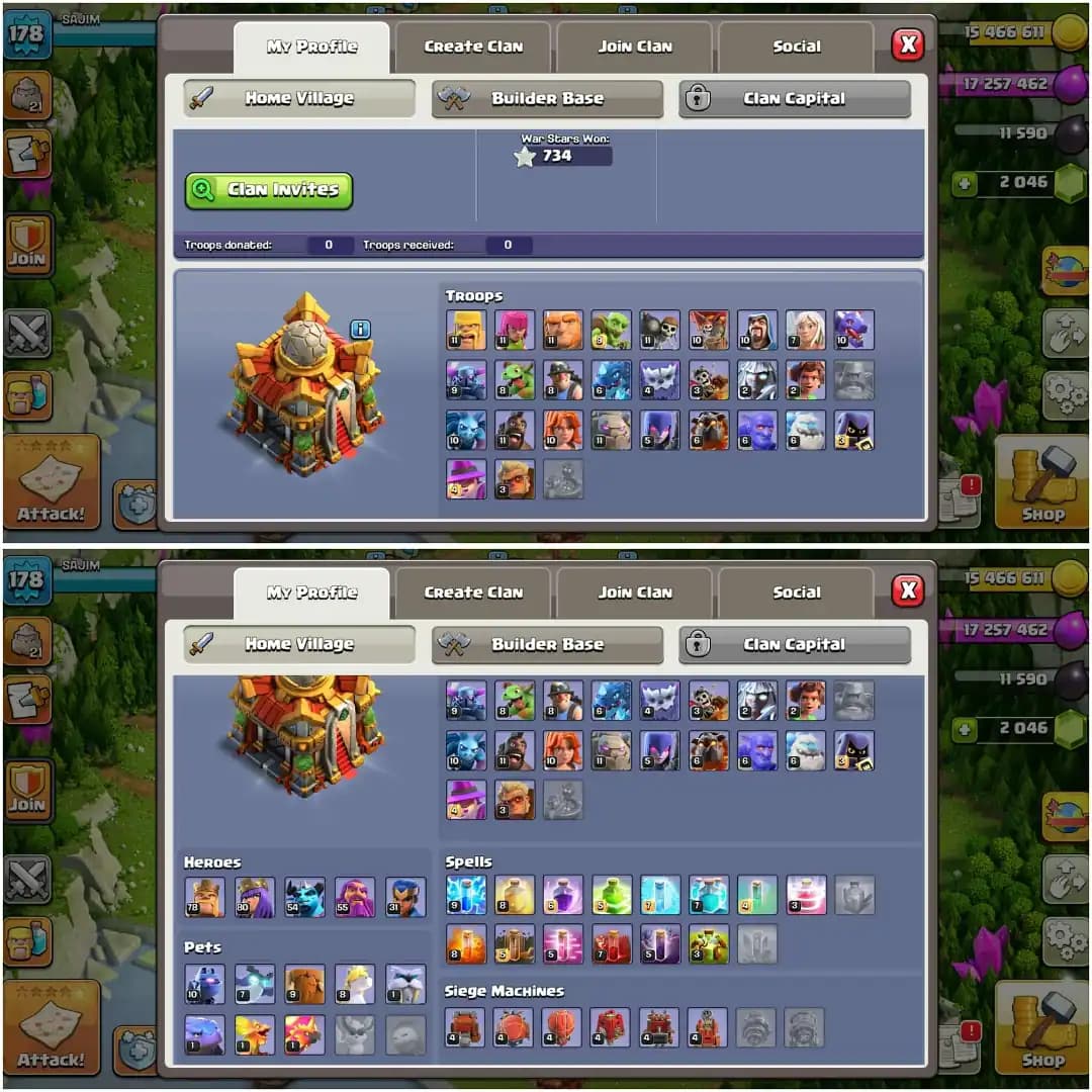 TH 16 MOST QUALITYFULL ACC✦EVERY EPIC AVL AND VERY HIGH LEVEL✦HERO|78|80|54|55|31✦NC YES✦8 PET AND 6 SIEGE WOW✦YELLOW WALL✦6b