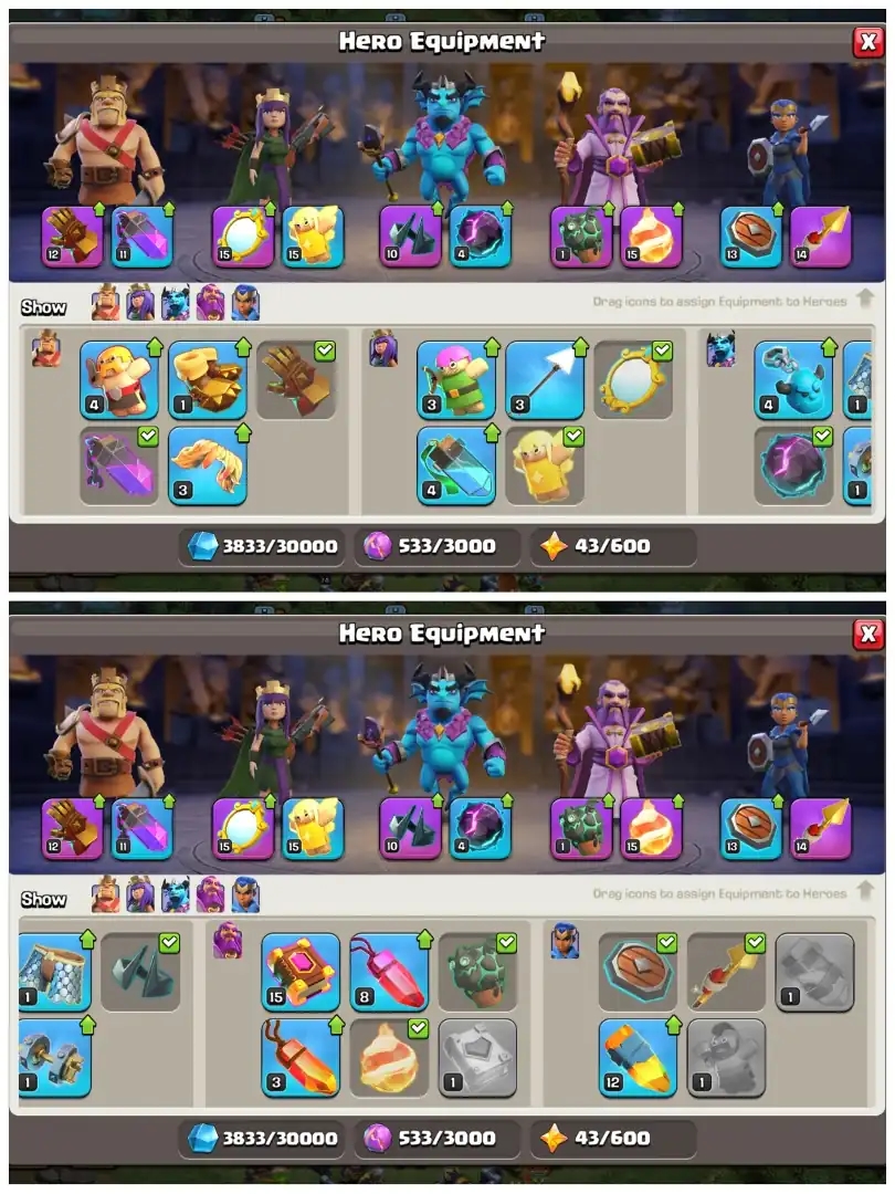 TH15 Max Type : Meteor Scenary | 6 Epic Equipments | Heroes: BK57 : AQ74 : MP28 : GW38 : RC25 | Awesome Laboratory | Android/iOS - Global