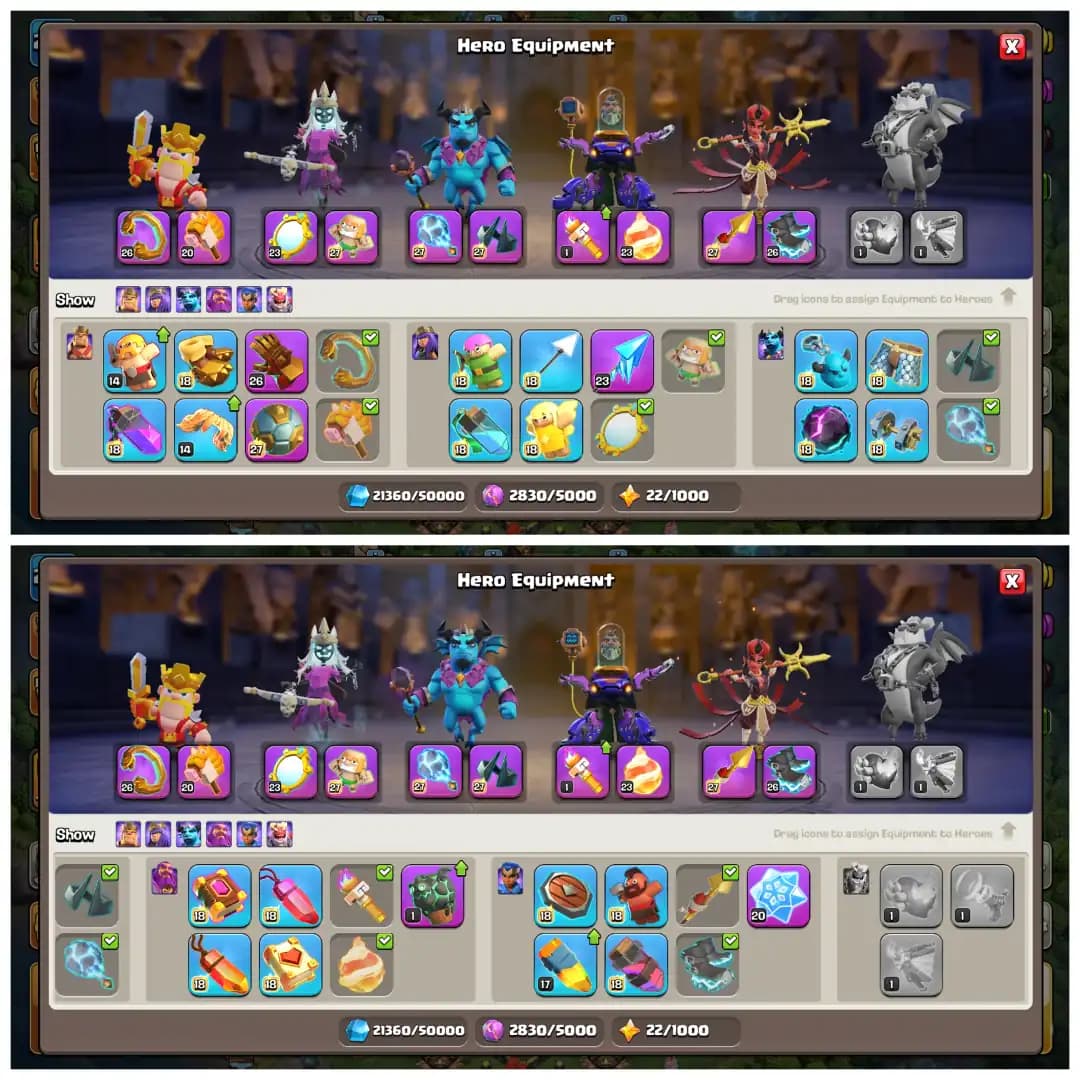 TH18 Premium Max π XP 264 π Mostly Max Account π 19 Hero Skins π Fully Stacked π All 15 Epic Equipments π 5 Epics Max π Instant Delivery