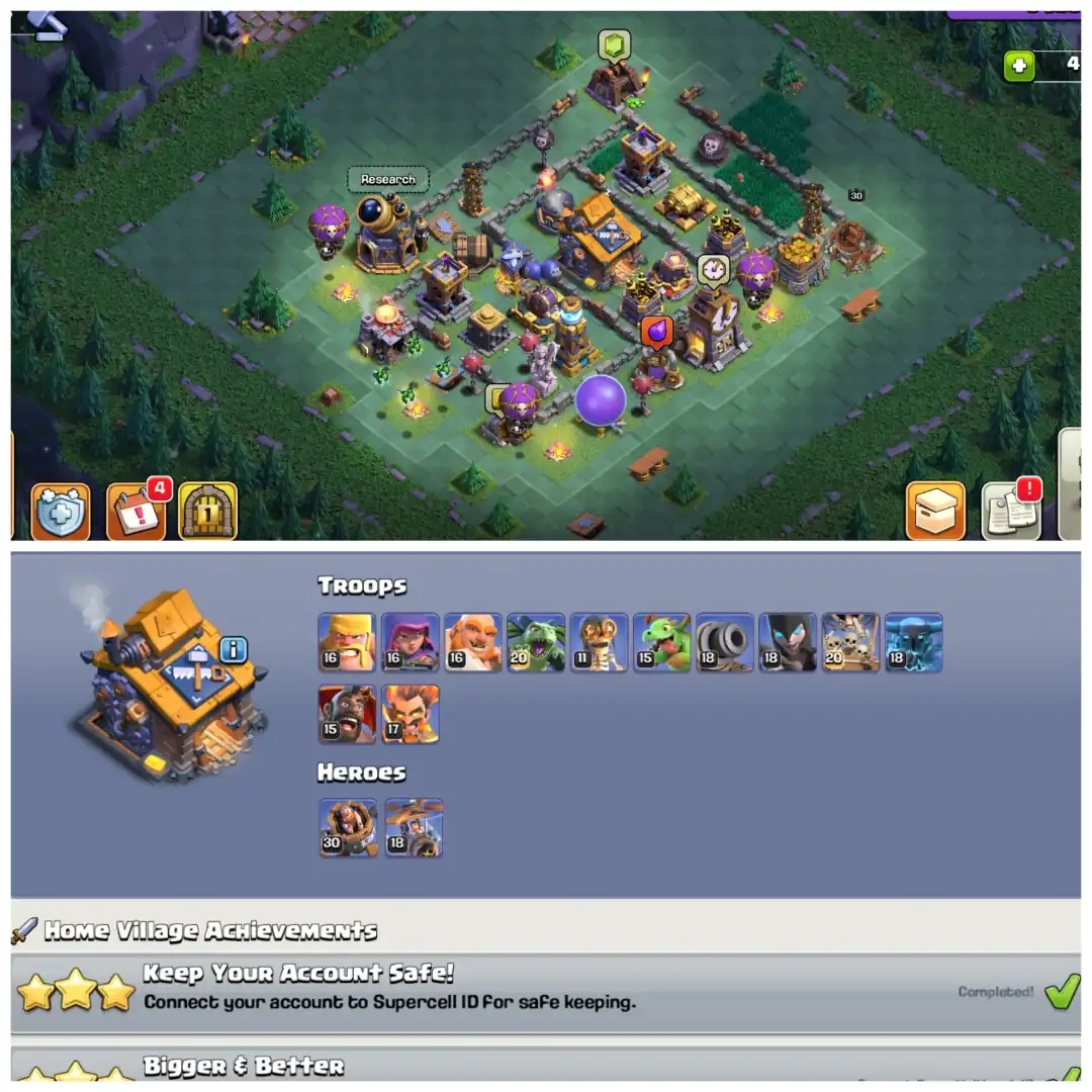 TH18 Max Account 🌲 XP 256 🌲 Rare Old Clash Trees 🌲 4100+ War Stars 🌲 17.2K Legend Cups 🌲 12 Epic Equipments 🌲 5 Epics Max 🌲 14 Skins 🌲 - Global