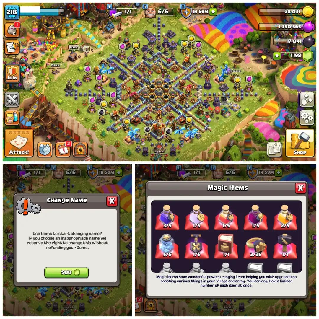 TH16 Near Max π₯ XP 218 π₯ 9 Epic Equipments π₯ Heroes BK76 AQ90 MP58 GW57 RC34 π₯ Painter Scenery π₯ 10 Hero Skins π₯