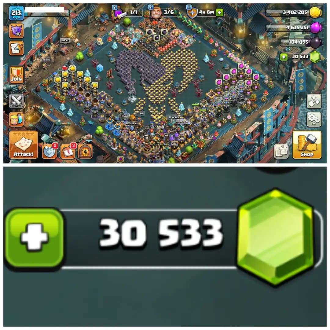 TH18 Rare Max Beauty π» 30500 Gems π» 9 Epic Equipments π» 5 Epics Max π» Rare High Seas Scenery π» Fully Stacked Items π» 1400 Plus CWL Medals π»