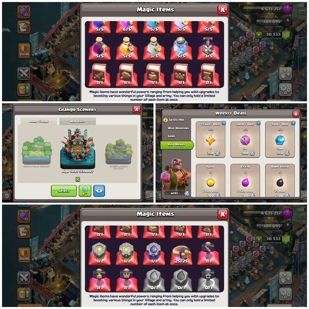 TH18 Rare Max Beauty π» 30500 Gems π» 9 Epic Equipments π» 5 Epics Max π» Rare High Seas Scenery π» Fully Stacked Items π» 1400 Plus CWL Medals π»