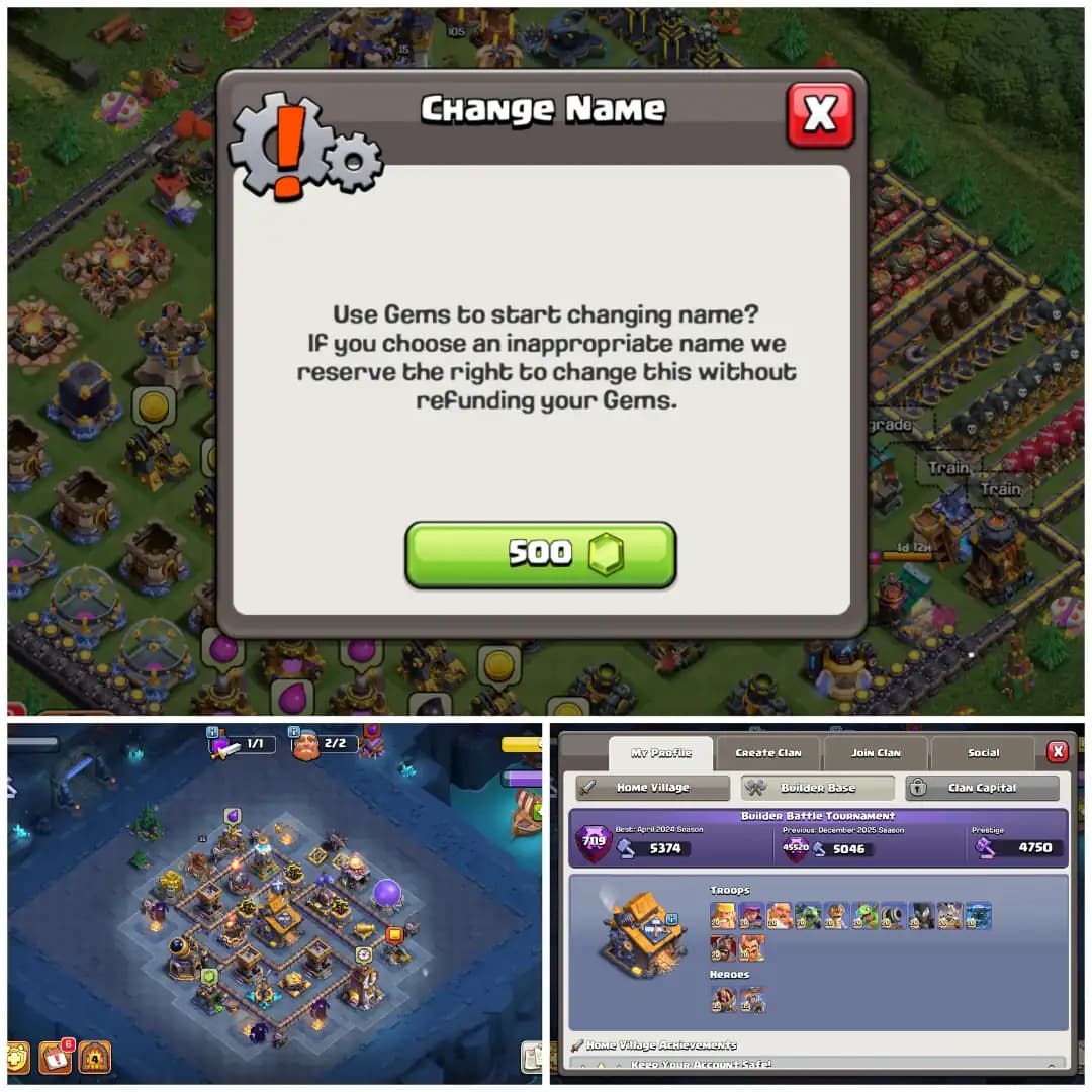 TH18 Mostly Maxed π XP 263 π 14 Epic Equipments π 25 Equipments Max π 3600 Plus War Stars π 13 Hero Skins π Full Max Builder Hall 7K Rank π