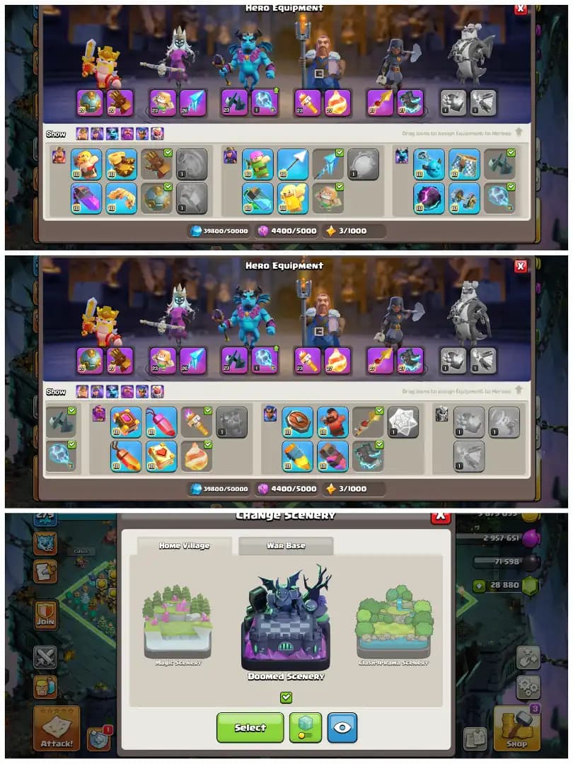 TH18 Rare Max Beast π 28800 Gems π XP 279 π Full Stacked Clash Trees π 10 Epic Equipments π 25 Total Max π 2000 Plus CWL Medals π