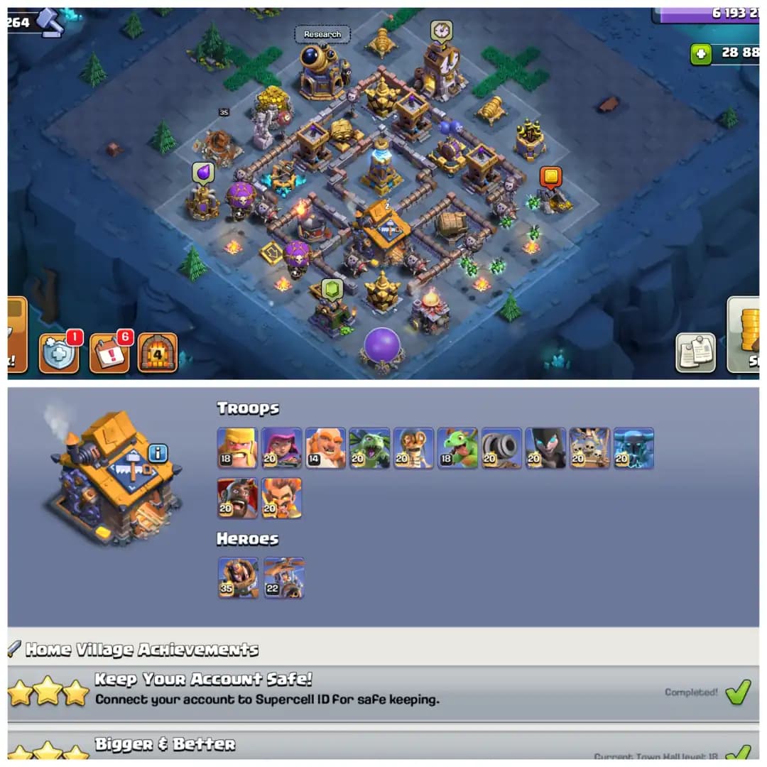 TH18 Rare Max Beast π 28800 Gems π XP 279 π Full Stacked Clash Trees π 10 Epic Equipments π 25 Total Max π 2000 Plus CWL Medals π