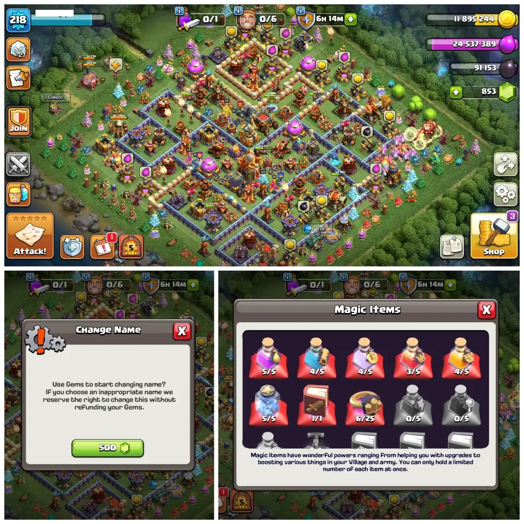 💎 TH16 MOSTLY MAX 💎 XP 218 💎 9 EPIC EQUIPMENTS 💎 BK 92 AQ 92 MP 67 GW 70 RC 43 💎 NAME CHANGEABLE 💎 STACKED OBSTACLES 💎 INSTANT DELIVERY - Global