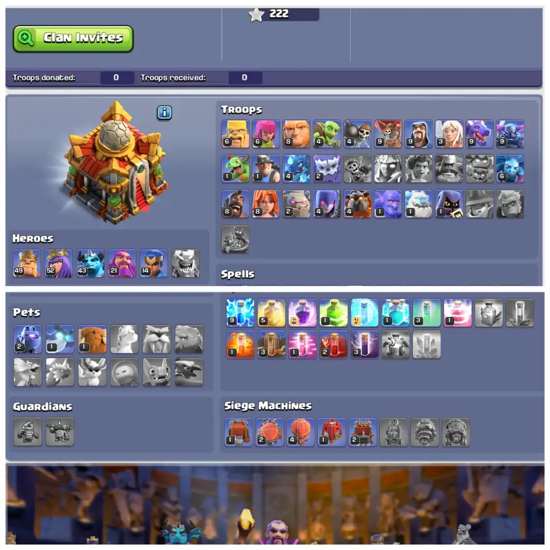 ⚔️ TH16 DONATION ACCOUNT ⚔️ XP 140 ⚔️ GOOD DEFENSE AND PROFILE ⚔️ BK 49 AQ 52 MP 43 GW 21 RC 14 ⚔️ FREE NAME CHANGE ⚔️ LOW WALLS ⚔️ - Global