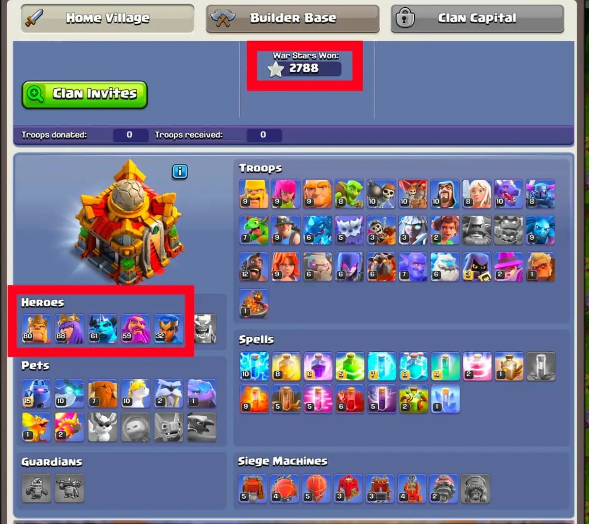 SUPER DEAL | TH16 NEAR MAX | 4000 GEMS | XP-220 | HEROES: 80-88-61-59-32 | 2788 WS | 895 MEDALS | NC YES | FULL ACCESS | 6B