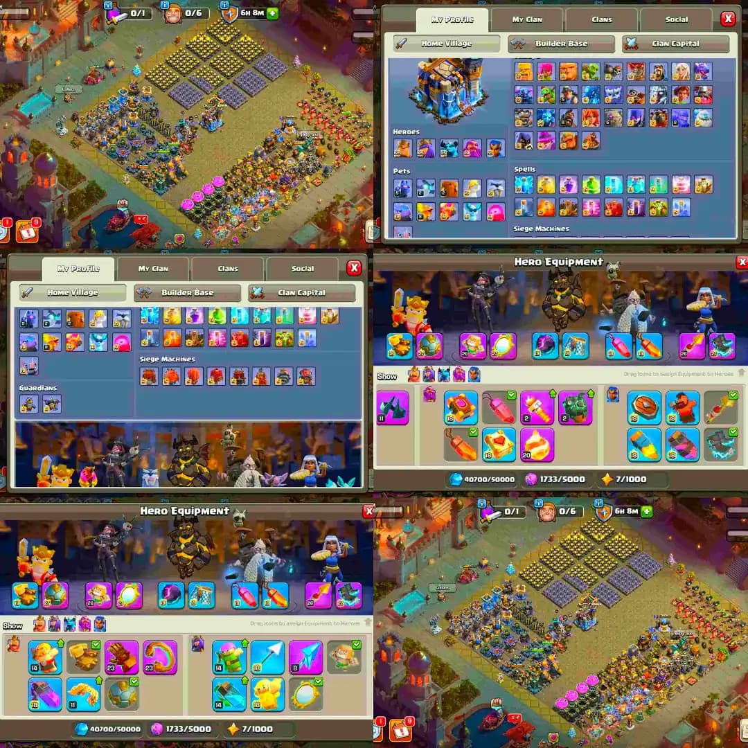 Luxury➤TH 18 Near max ➤heros 105_105_95_80_55 ➤all max defence & max walls ➤paid scenery & lots of skins ➤max equipment