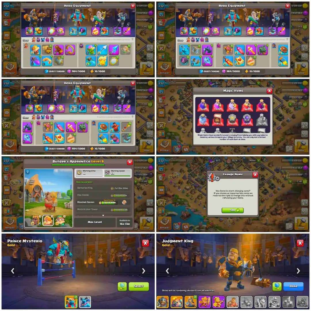 EXP-232 ➤TH18 NEAR MAX➤TH17 4 HERO | 7 EPIC MAX ➤TH17 MAX ➤HEROS- 101-100-81-77-50➤13 EPIC EQUIPMENT ➤NC- 500 ➤LOTS OF SKINS